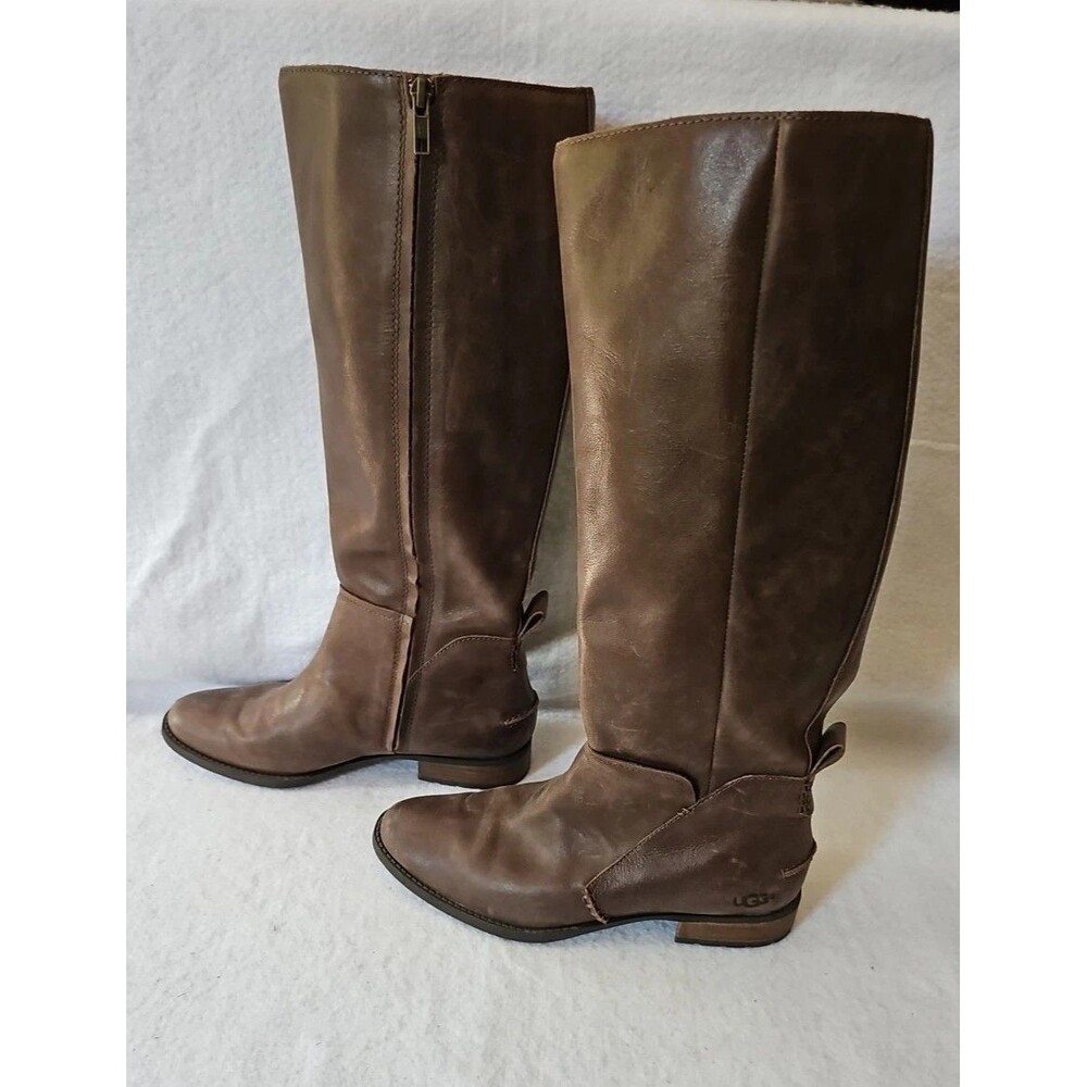 Ugg Boots Women's Leigh Brown Leather Riding Boots Size 7.5 - Picture 1 of 11
